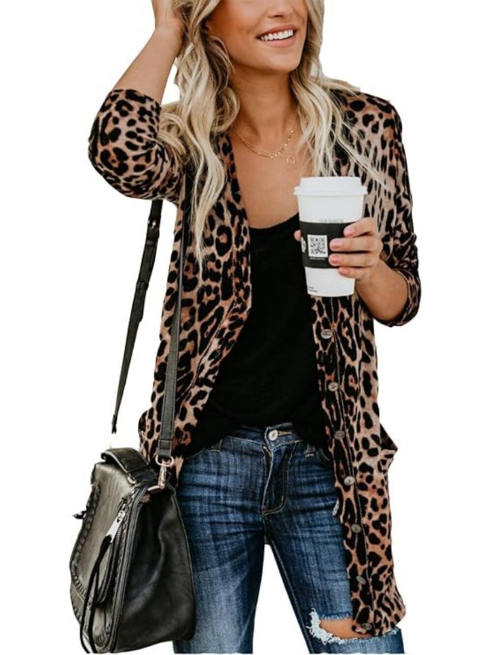 Leopard Print Button Down Lightweight Cardigan